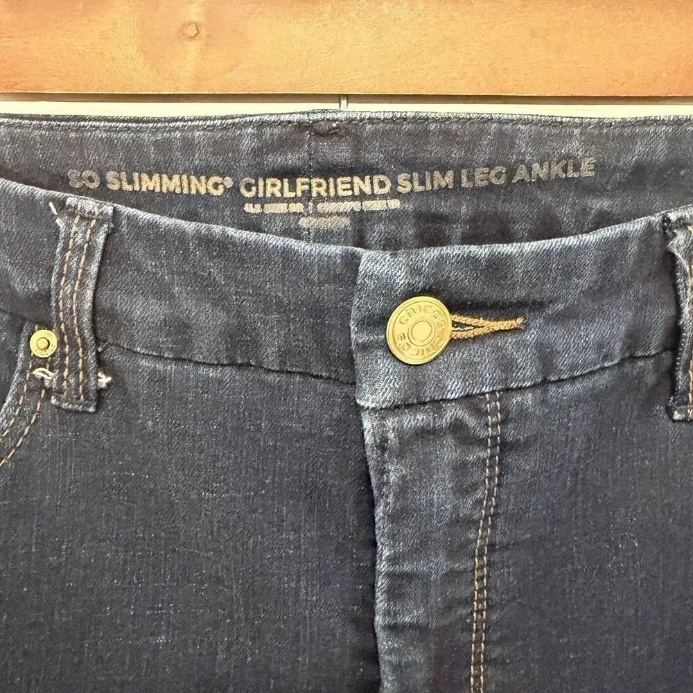 Chico's So Slimming Girlfriend Ankle Jeans Blue Denim Stretch Size 8